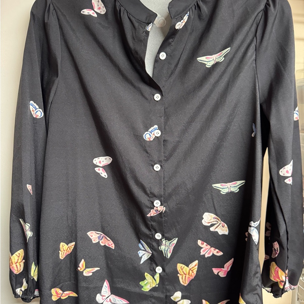 Black Butterfly Print Women's Top
